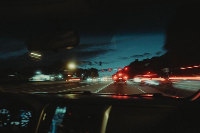 Light trails along an Atlanta highway at night